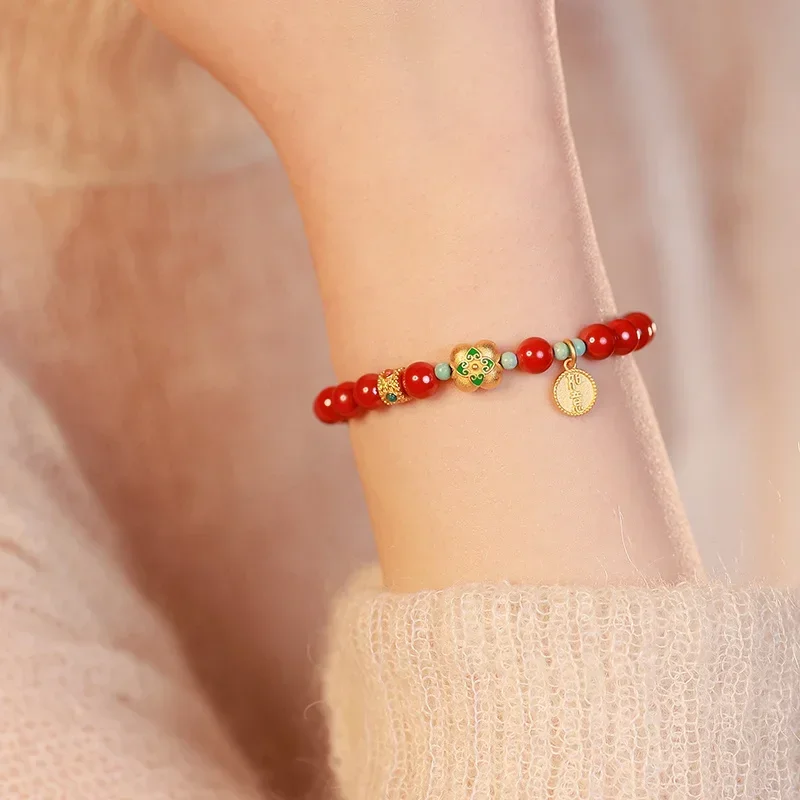 

Natural Raw Ore High Content Cinnabar Bracelet Ancient Method Silver Plated Gold Plated Bracelet Women's Gift