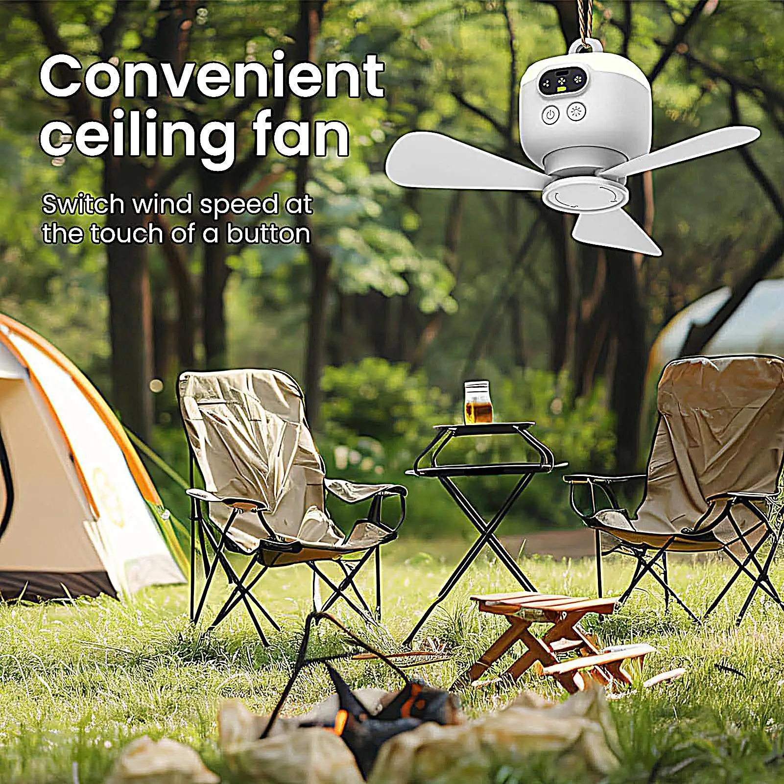 

Перезаряжаемый вентилятор для кемпинга, 4-скоростной светодиодный светильник для кемпинга, тихий USB-перезаряжаемый вентилятор для внутреннего сада, дома, наружного патио