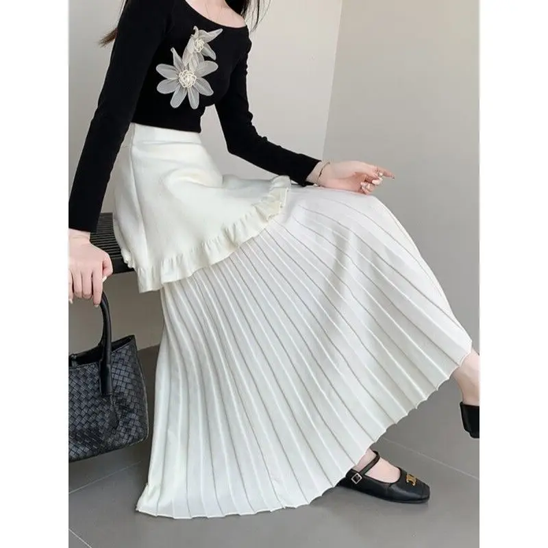 

Elegant Wind Fake Two-piece Fart Curtain Skirt Women's Autumn and Winter Knitted Fishtail Skirt Ankle A-word Long Skirt