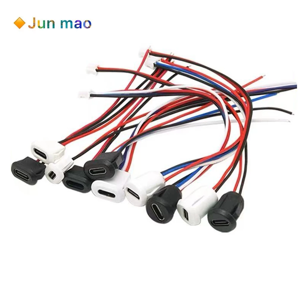 Type-C female socket 2P/4P injection molded black and white strip PH2.0 terminal solder wire elliptical strip charging interface
