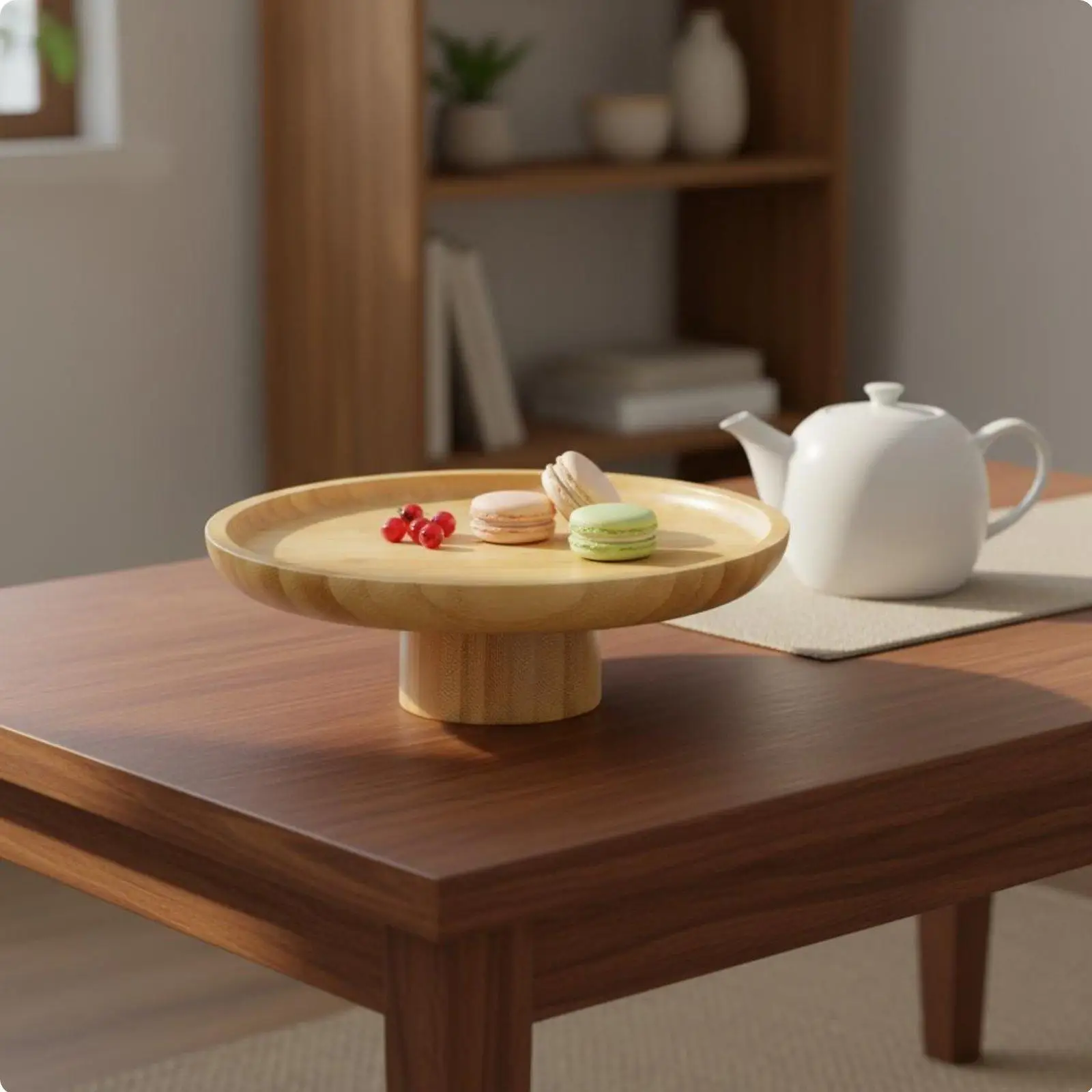 High Footed Serving Plate Elevated Design Wooden Pedestal Tray Vintage type Pedestal Dessert Plate for Living Room, Tea Time,