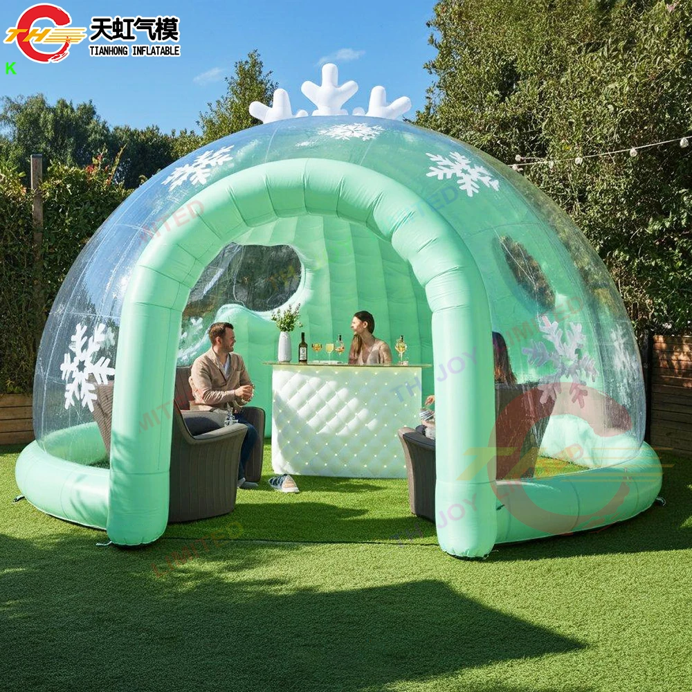 Tienda de campaña inflable transparente con iluminación LED para fiesta de carnaval al aire libre, barra de hielo hinchable, envío rápido