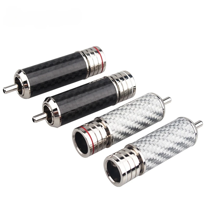 Audiophile Carbon Fiber Rhodium Plated Speaker RCA Male Plug Solder Wire Connector Splice Adapter Audio Jack