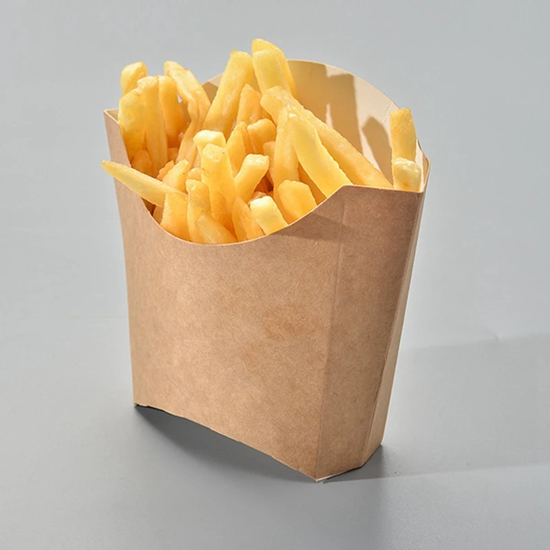 100Pcs Kraft Paper French Fries Box Disposable Snack Oil Proof Box Takeout Packing Box Snack Carton