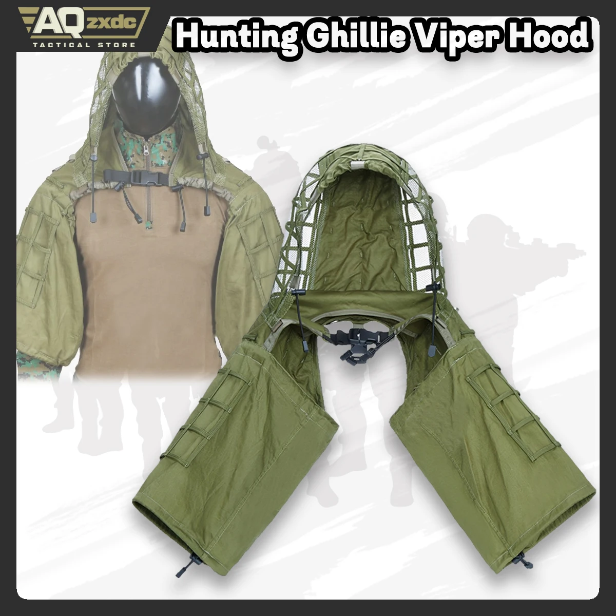 

AQzxdc Tactical Hunting Ghillie Viper Hood Sniper Tactical Ghillie Suit Foundation Viper Hood Sniper Ghillie Suit for Military