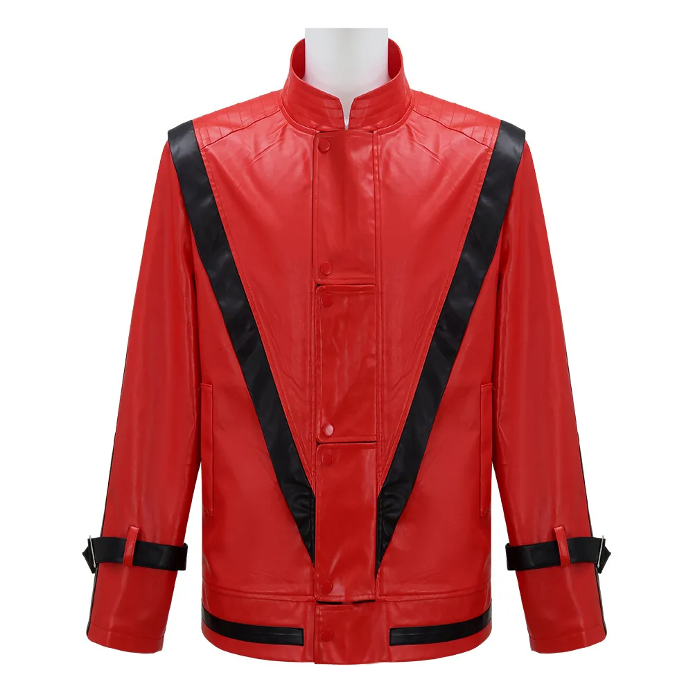 

MJ Michael Jackson Red Leather Jacket Cosplay Costume for Women Man Adults Christmas Party Halloween Party Carnival Clothing
