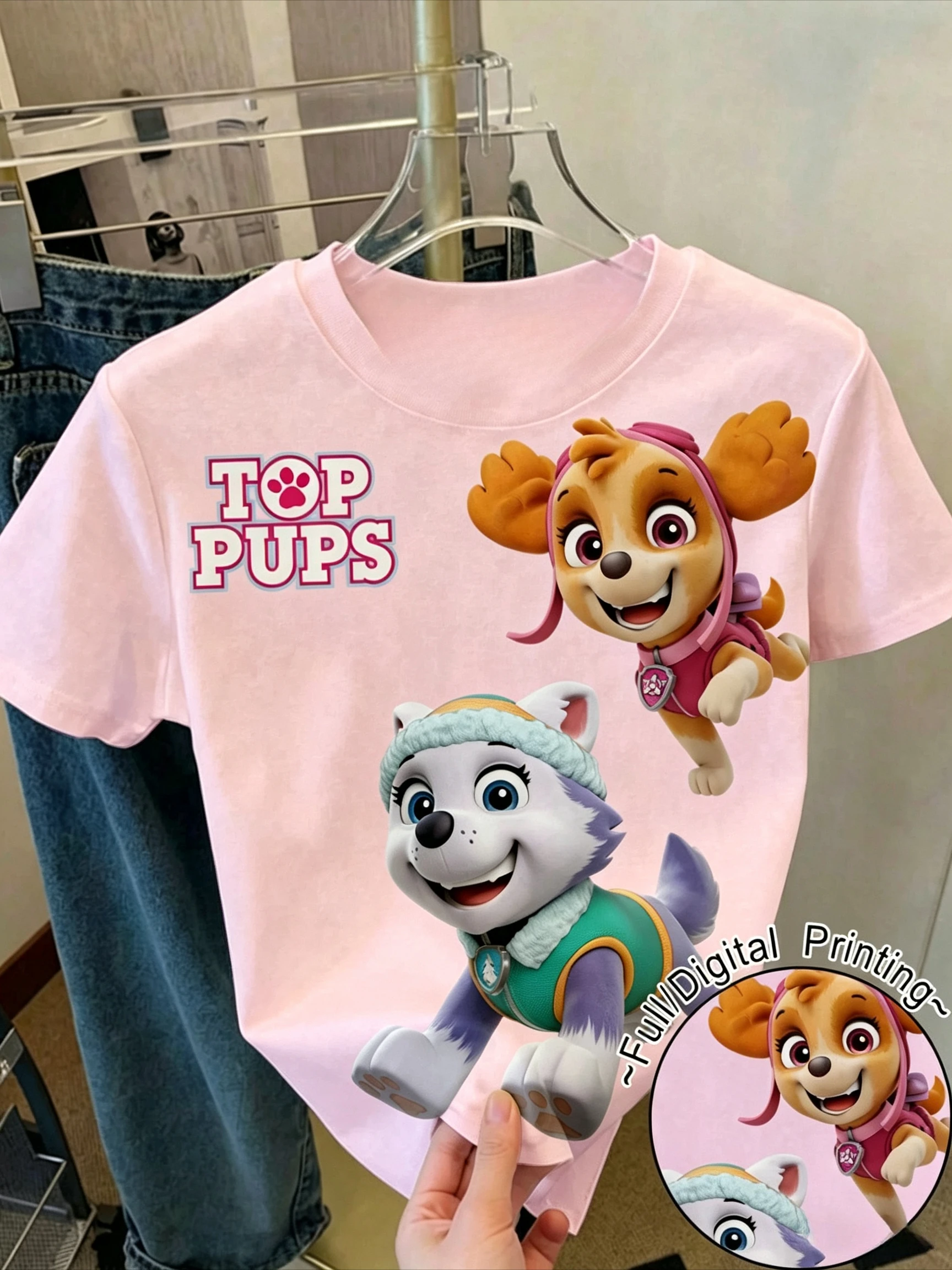 Children Girls Paw Patrol T‑Shirt Skye  Everest Cute Dog Graphic Print Short Sleeve Kids Casual Tee Shirts Y2k