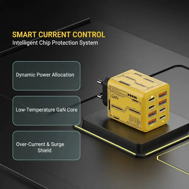 8‑in‑1 GaN 240W PD Desktop Charger 4PD 4USB Multi‑Port Power Adapter For Notebook EU US UK Plug
