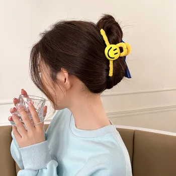 한국 스마일 아크릴 헤어 클로 크랩 대형 클로 클립, 여자 귀여운 활 바렛, Y2K 레이디 패션 머리 장식, 2024 신제품