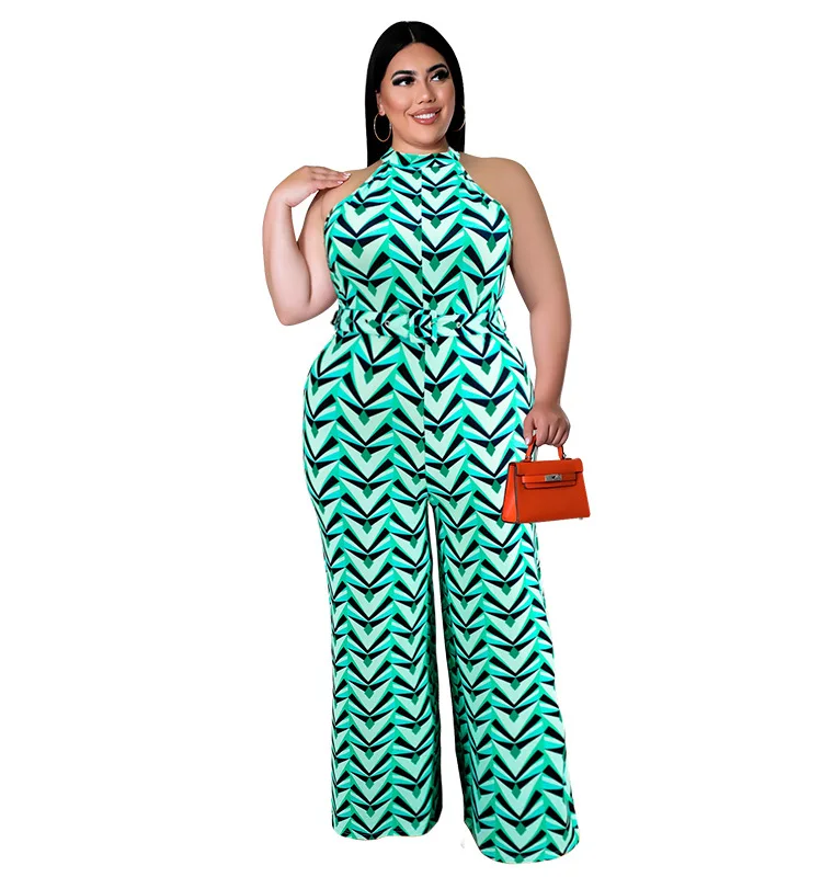 SOMO 2022 Summer Clothes Casual Sleeveless One Piece Outfit Geometric Print Plus Size Jumpsuits for Women Wholesale Dropshipping