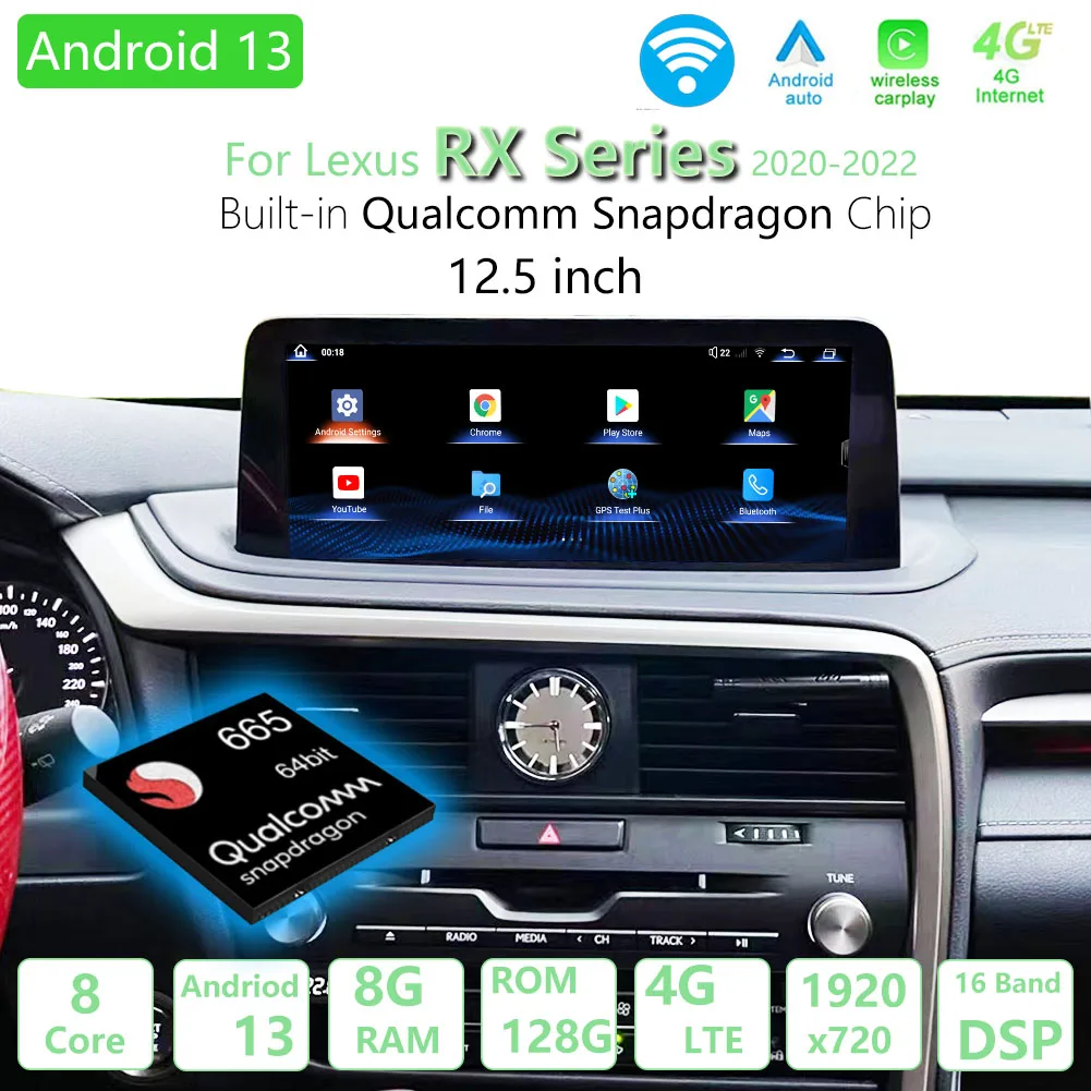 

For Lexus RX Series 2020 2021 Qualcomm Chips Android 13 Car Navigation GPS Multimedia Carplay Auto 12.3inch HD Screen Player