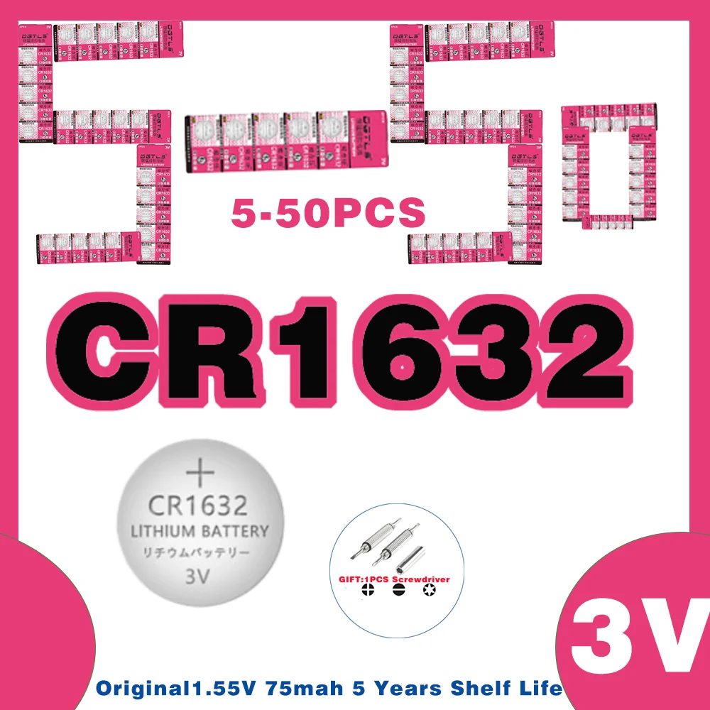 5-50PCS 3V CR1632 Battery CR 1632 Lithium Battery DL1632 BR1632 KCR1632 ECR1632 Automotive Remote Control Toy Button Battery