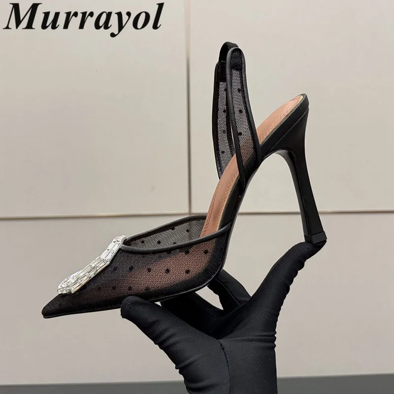 New Wedding Shoes Women Rhinestone Decor Sexy Sandalias Pointed Toe Lace Thin Hight Heels Sandals Summer Party Dress Shoes - view 4