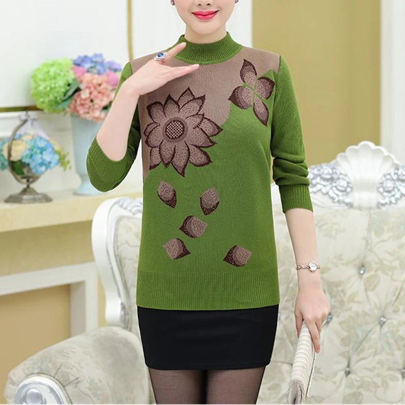 Autunno inverno donna Vintage fiore strass elegante peluche maglioni lavorati a maglia moda O collo manica lunga top spessi maglioni caldi