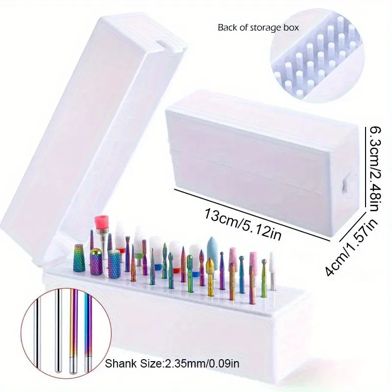 Kit-25/30PCS 3/32", conjunto de brocas para unhas com suporte rosa e 50pcs 8 cores lixa bandas com armazenamento