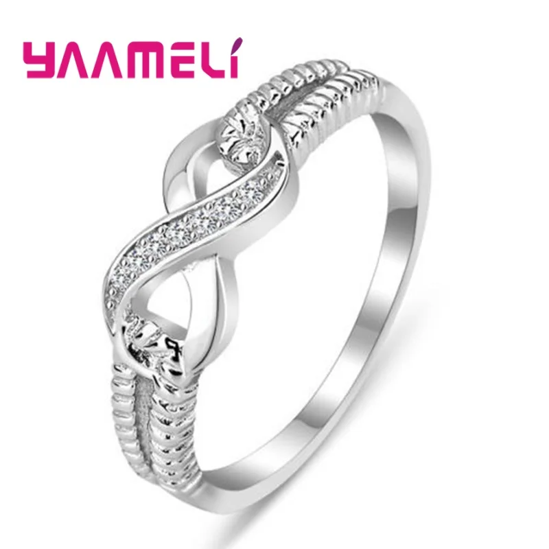 Słodki Bowknot nieskończoność list miłosny 8 palec serdeczny dla kobiet Top Grade Cubic cyrkon 925 Sterling srebrne wesele zespół S925 biżuteria