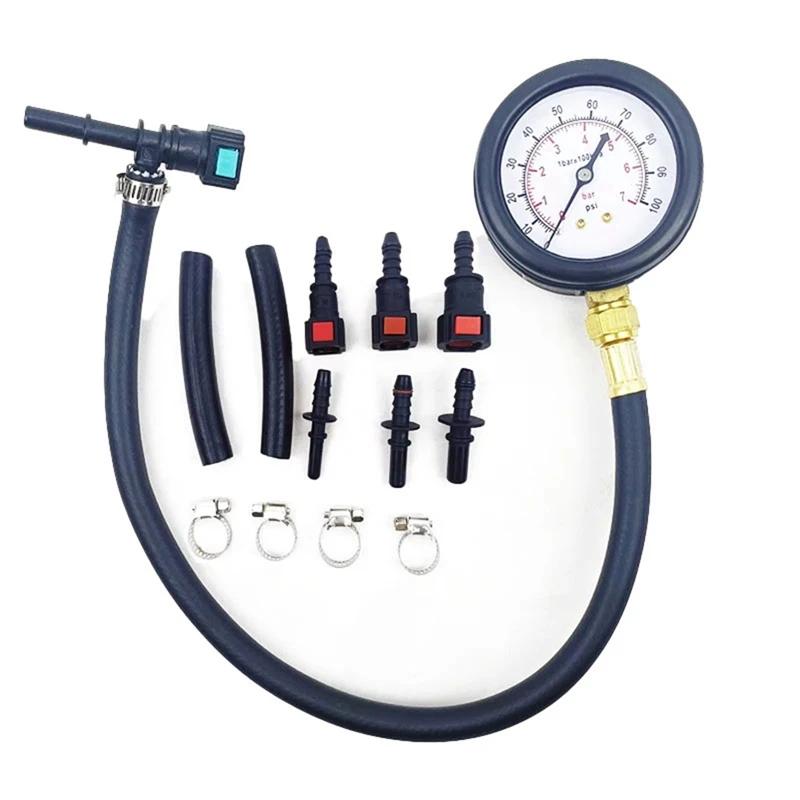 Automobile Fuel System Gasoline Pressure Gauge Motorcycle Car Pressure Tester Tool 0-100PSI 6.3/ 7.89/ 9.49 With Valve