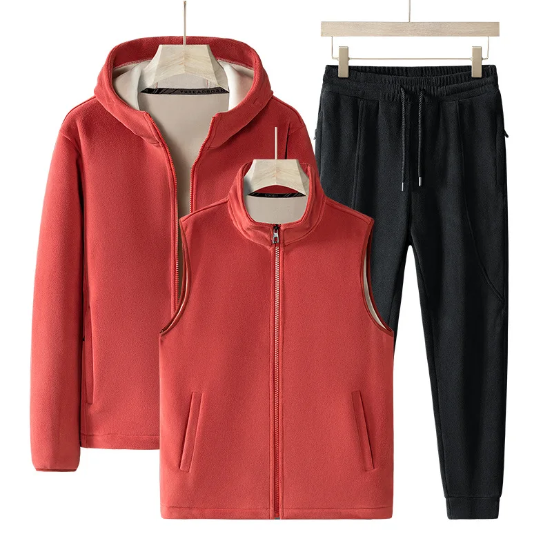 

Thicken Thermal Hoodies Sets Camouflage Tracksuit Sweatshirts Winter Sport Jacket Pants Vests 3pcs Men's Coats Trousers Vest Set