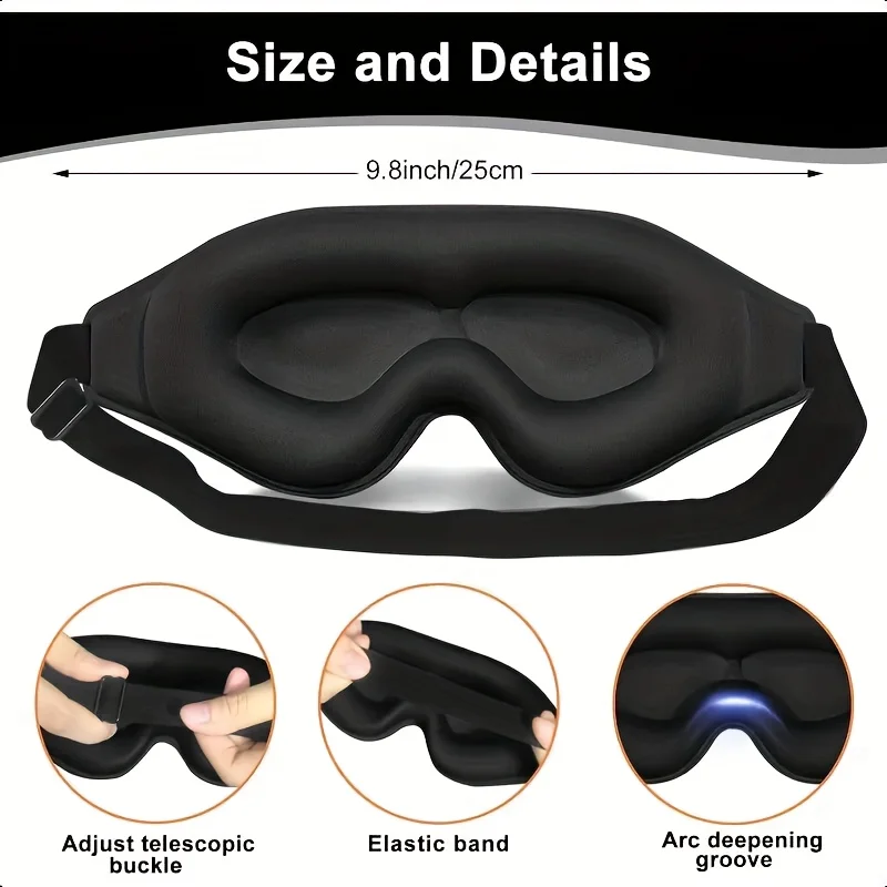3D Contoured Sleep Eye Mask, Deep Eye Cup Light Blocking Sleeping Mask with Adjustable Elastic Strap, Soft Breathable Blindfold