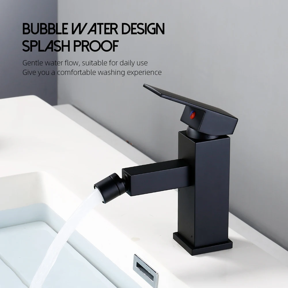 Imagem -03 - Torneira Pia do Banheiro Preto 360 Girar Misturador Sobressalente Bidé Single Handle One Hole Torneira de Água Quente e Fria