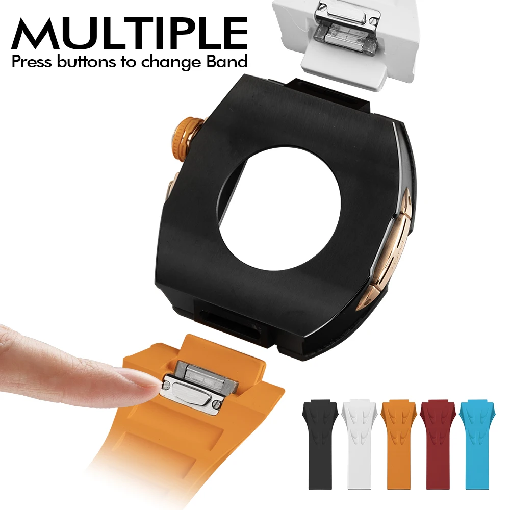 Press to Open, NEW For Apple Watch S10 46mm,  Carbon Fiber Case Luxury Modification Kit, Fashion iWatch Fluorine Rubber Strap