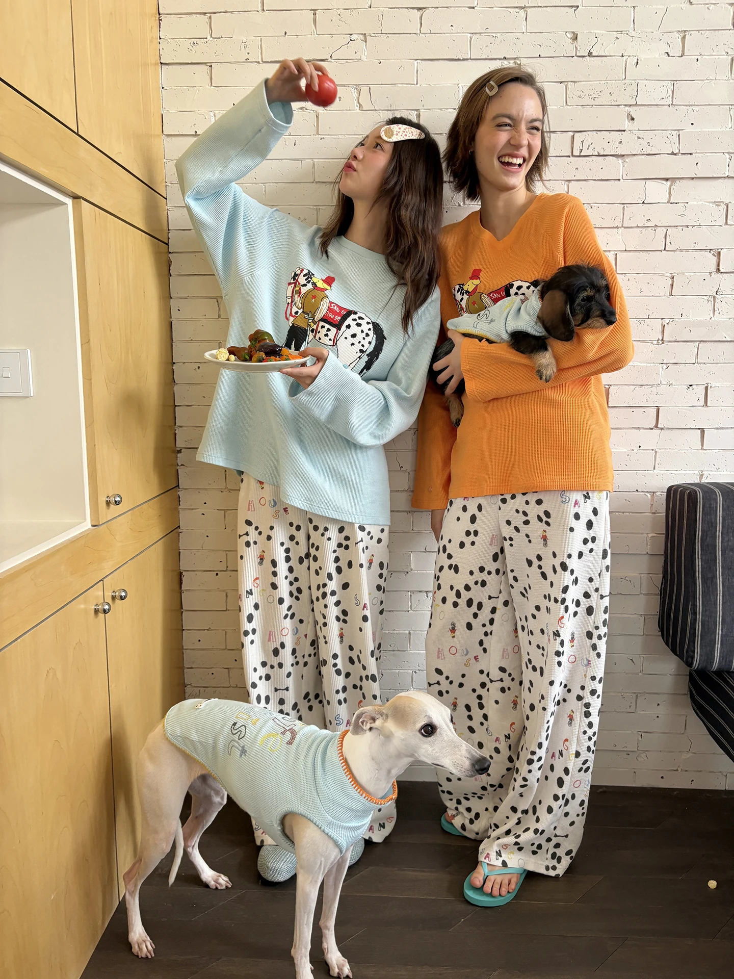 

Оригинальный комплект с принтом и длинными рукавами Knight Puppy, женская домашняя одежда, комплект из верха и низа, модная весенняя коллекция