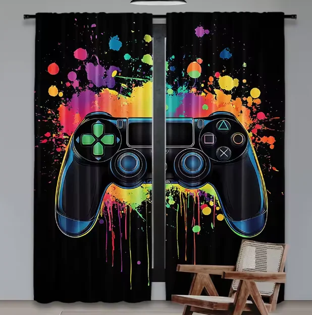 2Pcs Gamer Game Controller Blackout Curtains Bedroom Decor Playroom Living Room for Bedroom Living Room and Office Decor