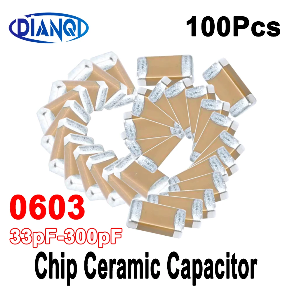 100PCS 0603 SMD Multiplayer Ceramic Chip Capacitor 33pF 36pF 39pF 47pF 51pF 56pF 62pF 68pF 75pF 82pF 91pF 100pF 300pF MLCC 50V