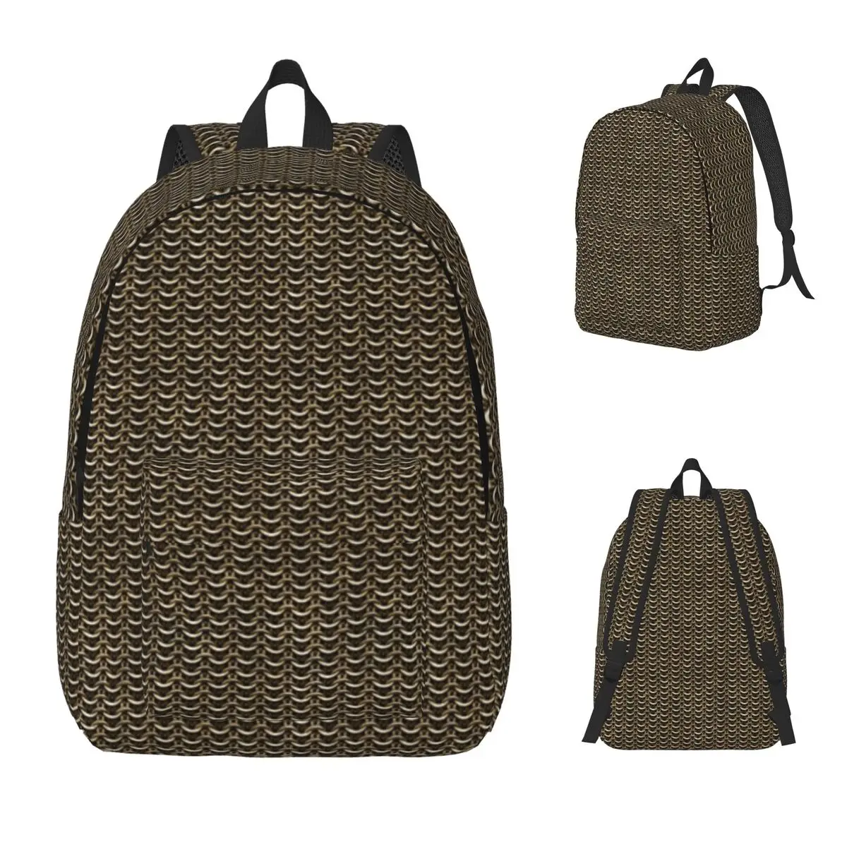 Metal Chainmail Medieval Armor Backpack Daypack Large Capacity Children BookBag School Bag Shoulder Bags for Men Women