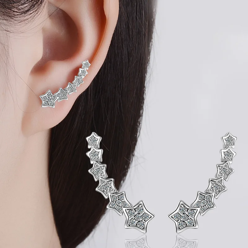 

New in 925 Sterling Silver Six Star Zircon Stud Earrings For Women Luxury Quality Jewelry Ladies Wholesale GaaBou