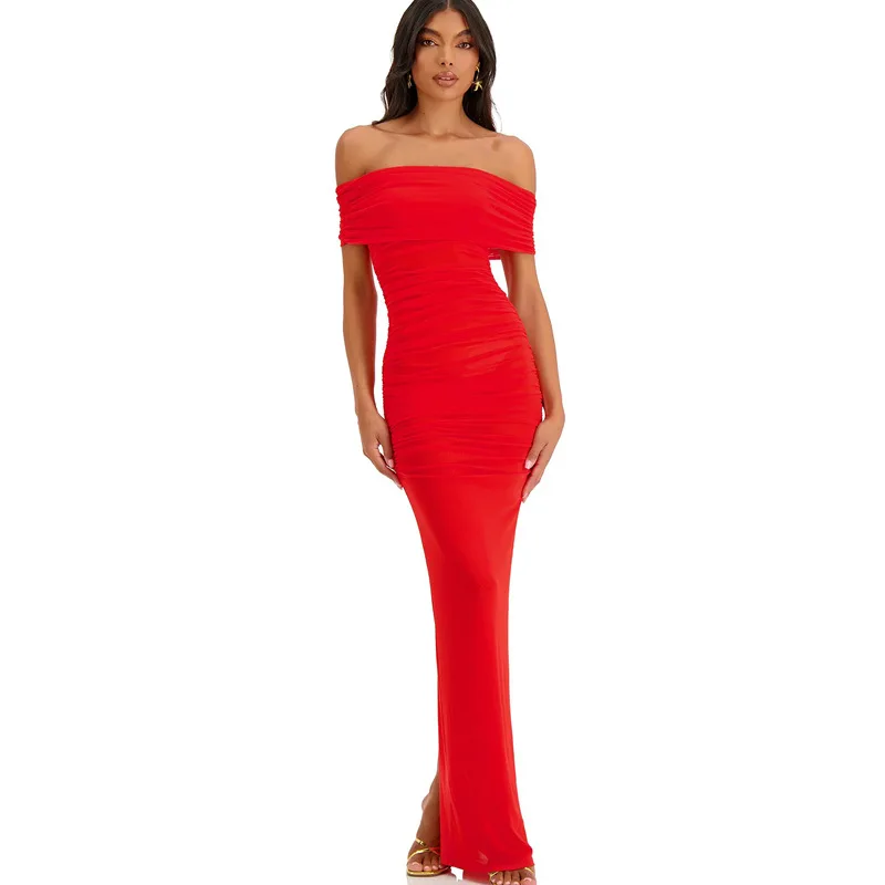 

Small niche light luxury photography performance party elegant and sexy evening dress high-end strapless slim slit dress