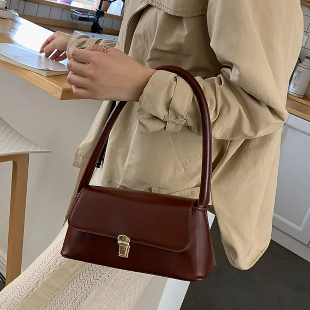 

Women Shoulder Underarm Bag Trendy Retro Tote Bag Portable Casual PU Leather Solid Color Simple Handle Shoulder Bag Handbags