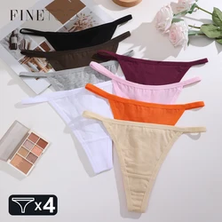 4Pcs Women's Cotton Thongs Sexy Thin Waist Underwear Traceless Low Waist G-string Sports T-Back Female Breathable Panties S-XL