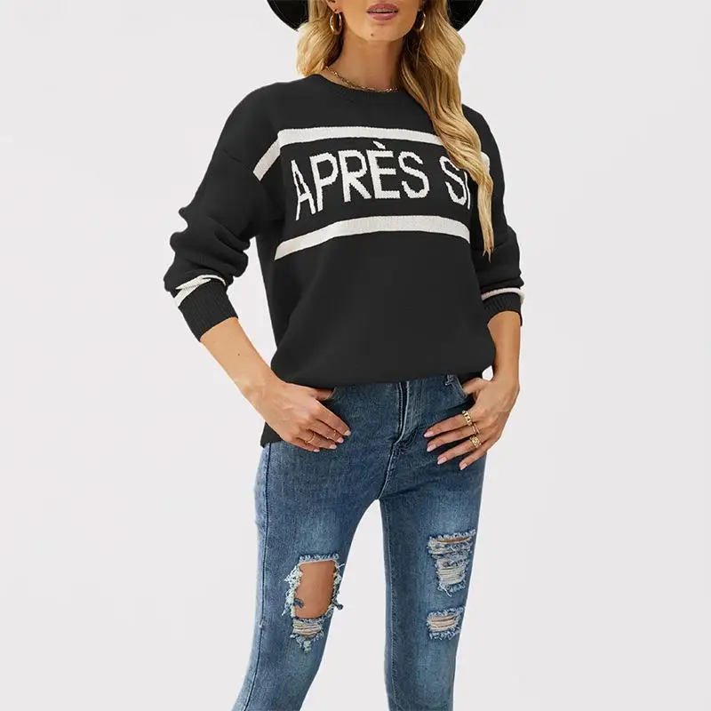 

Women's Long Sweater irt Letter Knitted Base Thiened Winter Polyester Fiber T-irt European Sle Faion Casual Wear