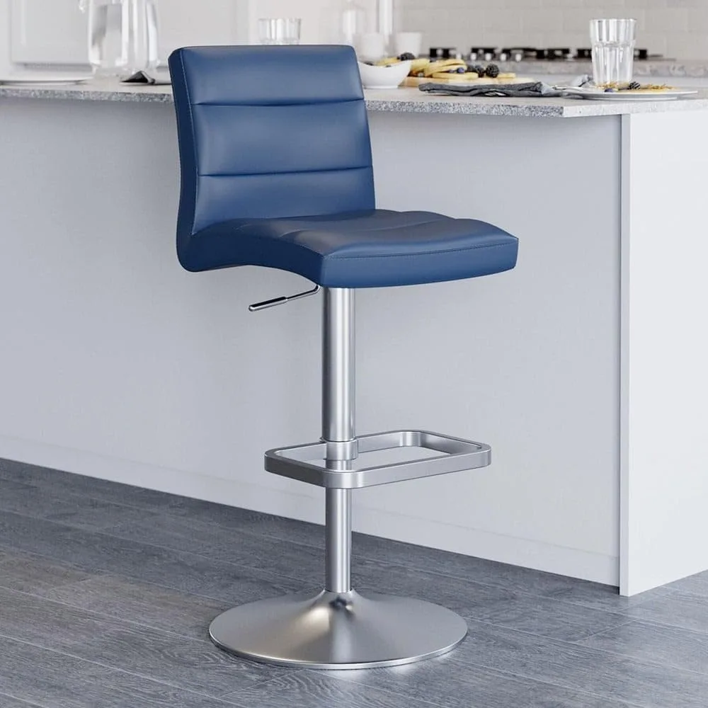 

Adjustable Height Dark Blue Swivel Armless Bar Stool with Brushed Steel Base