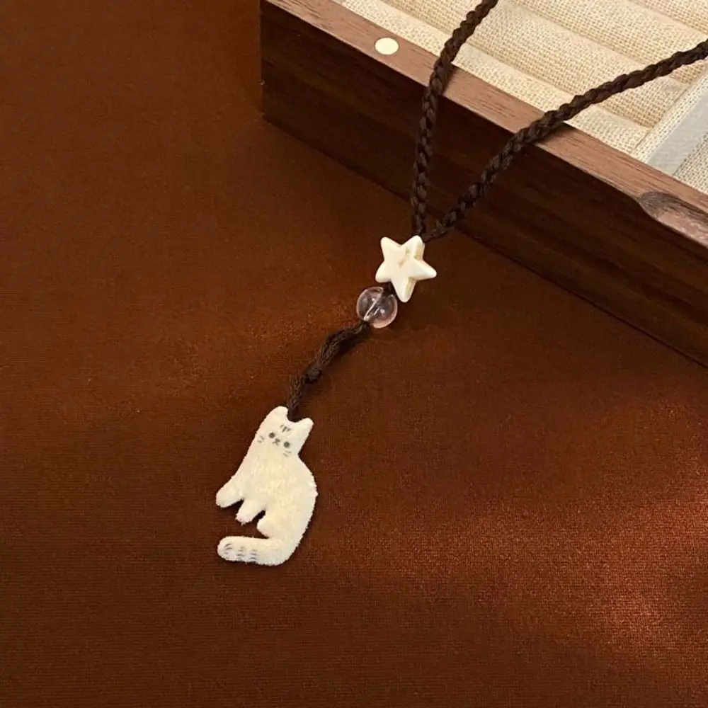 Korean Style Retro Cat Necklace Charms Jewelry Accessories Beaded Necklace Minority Design Small Ornament Clavicle Chain Girl