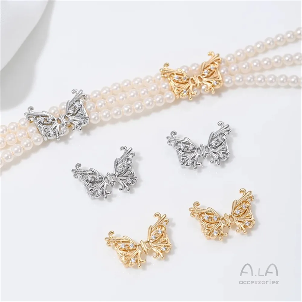 

14K Gold Zirconium Super Fairy Butterfly Three Rows of Beads DIY Handmade String Pearl Bracelet Necklace Jewelry Accessories