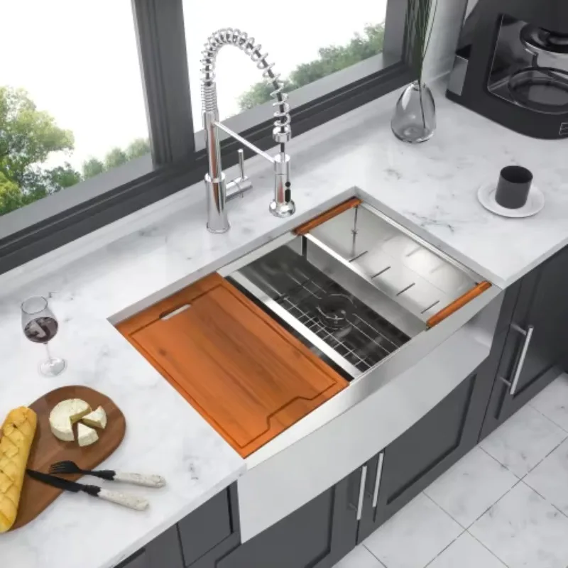 

ATV Modern Heavy Duty Commercial 33x22 Inch Kitchen Sink, 304 Stainless Steel Double Bowl With Drainboard Large Deep Basin