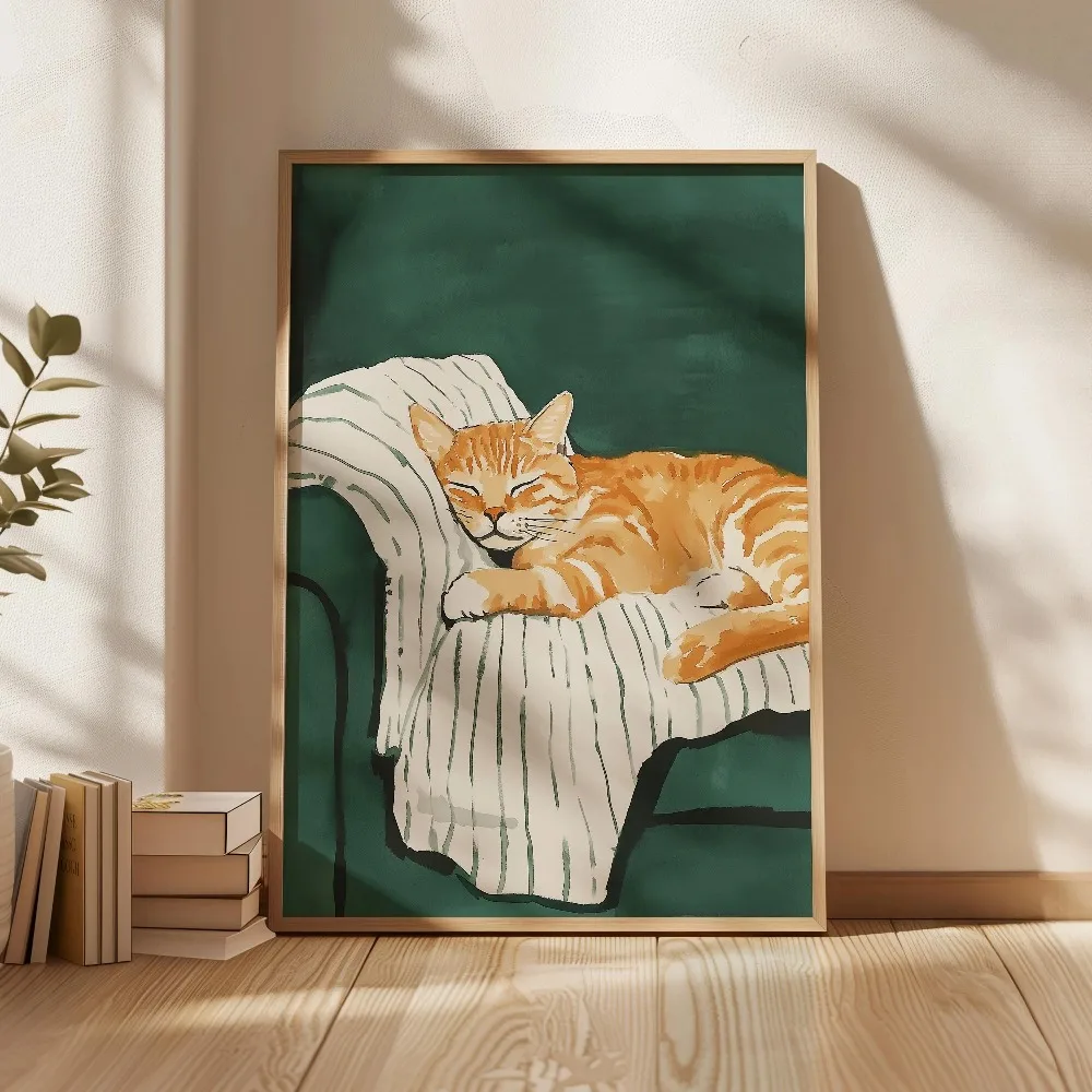 1pc Frameless,cat Reading Printing,black Cat Wall Art,comfortable Bedroom Poster,book Lover Cat Illustration,cat in Bed Printing