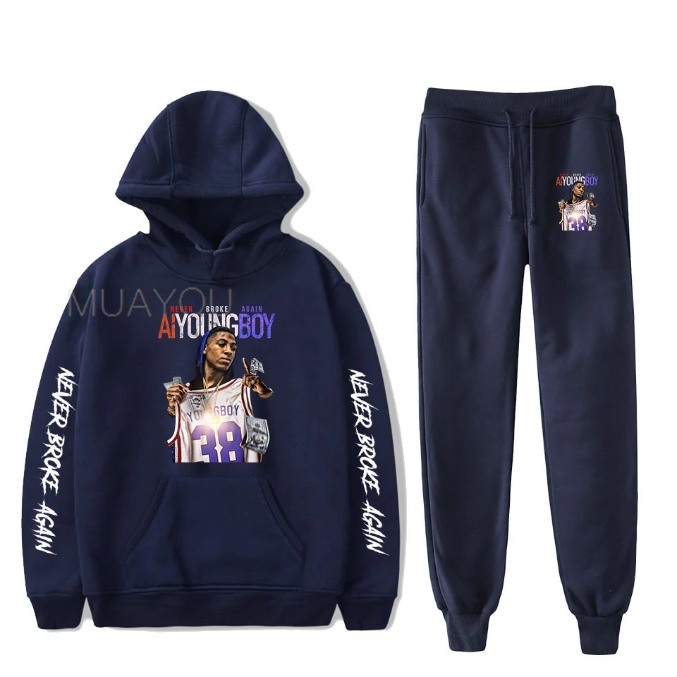 YoungBoy Never Broke Again 패션 긴팔 후드 스웨터 2Pcs 여성/남성 Tracksuit 후드 바지 힙합 스포츠 슈트