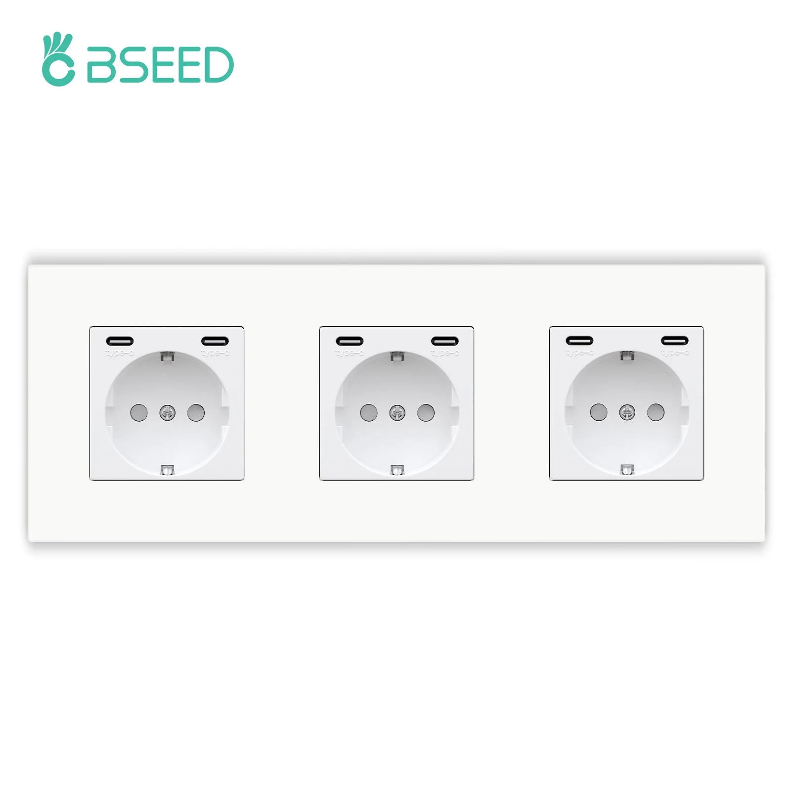 BSEED M1-Serie EU-Wandsteckdose, USB-Typ-C-Anschlusssteckdosen, doppelte Kunststoffrahmen-Steckdosen, dreifache Netzstecker, Kinderschutz, 16 A