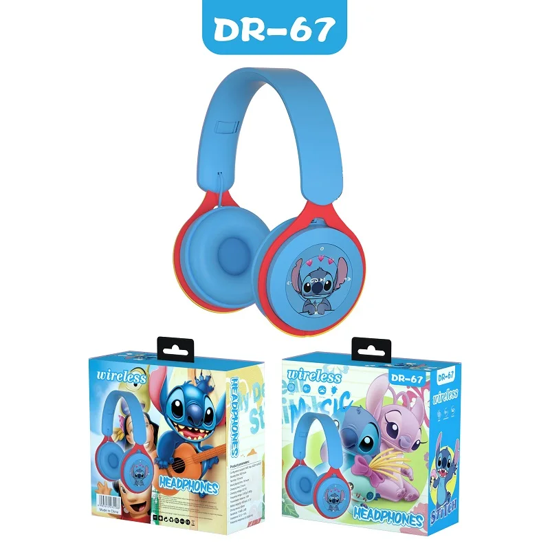 New Disney Stitch Headphones Bluetooth Wireless Foldable Headsets Stereo Sound Earphones for Spider Man Kids Anime Cartoon Y08