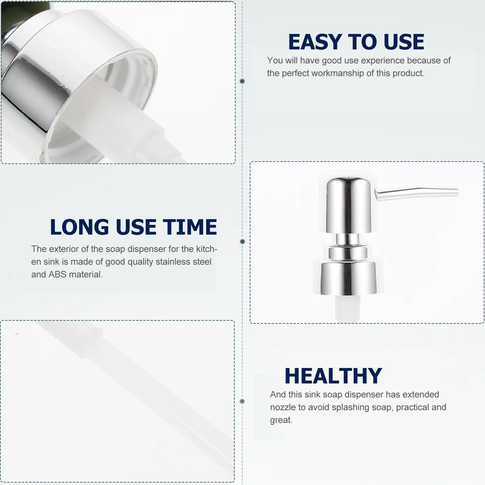 

2Pcs Replacement Pump Dispenser Press Type for Soap and Lotion Bottles Reusable Pump Head Fits 2.5cm Mouth with 20Cm Tube Home