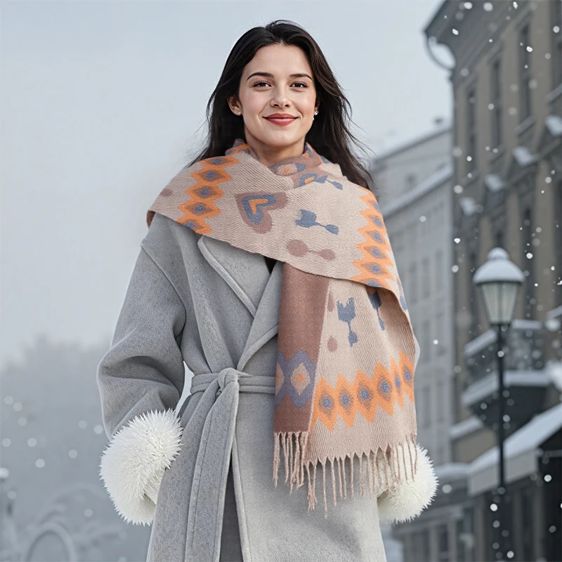 

Autumn Winter Scarf Women Pashmina Shawls and Wraps Cashmere Blanket Warm Thick Stoles for Lady Outdoor Bufanda Poncho Stoles