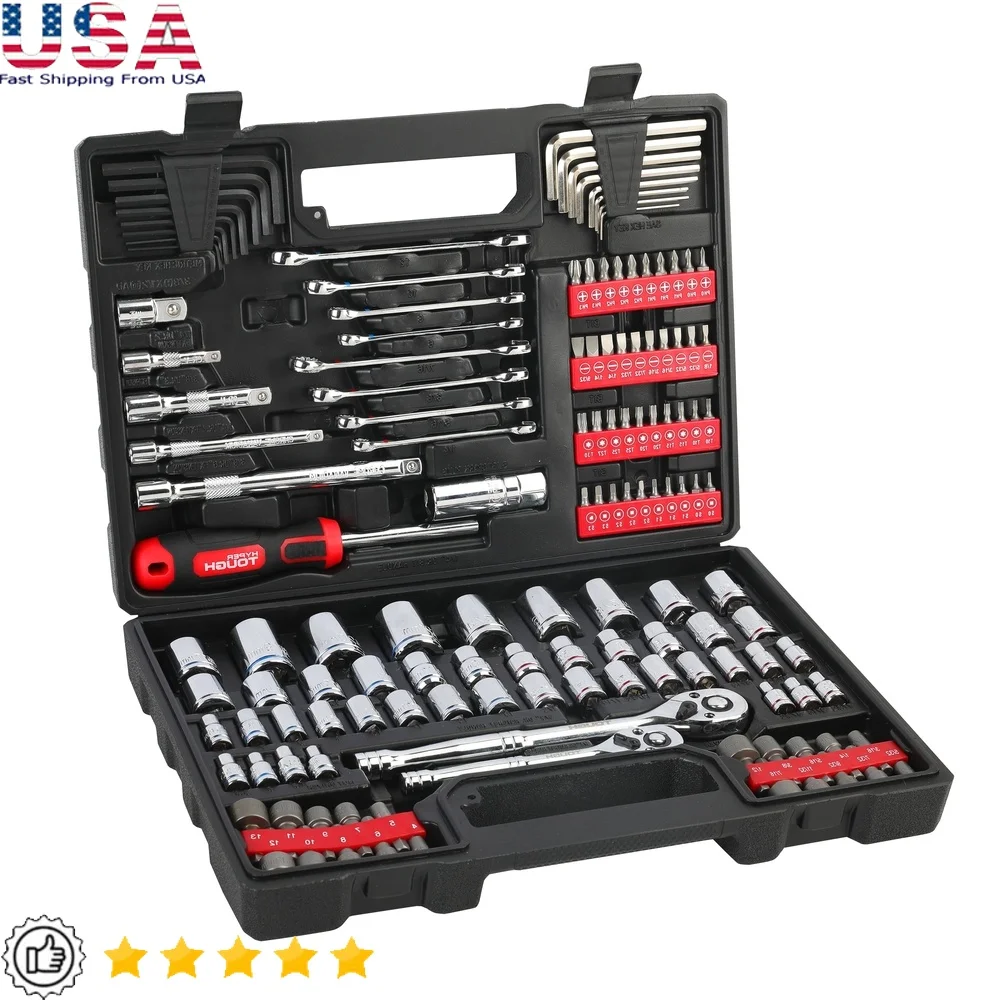 

144 Piece Mechanics Tool Set Chrome Finish Drive Sockets Wrenches Metric SAE Organized Case Durable DIY Auto Repair