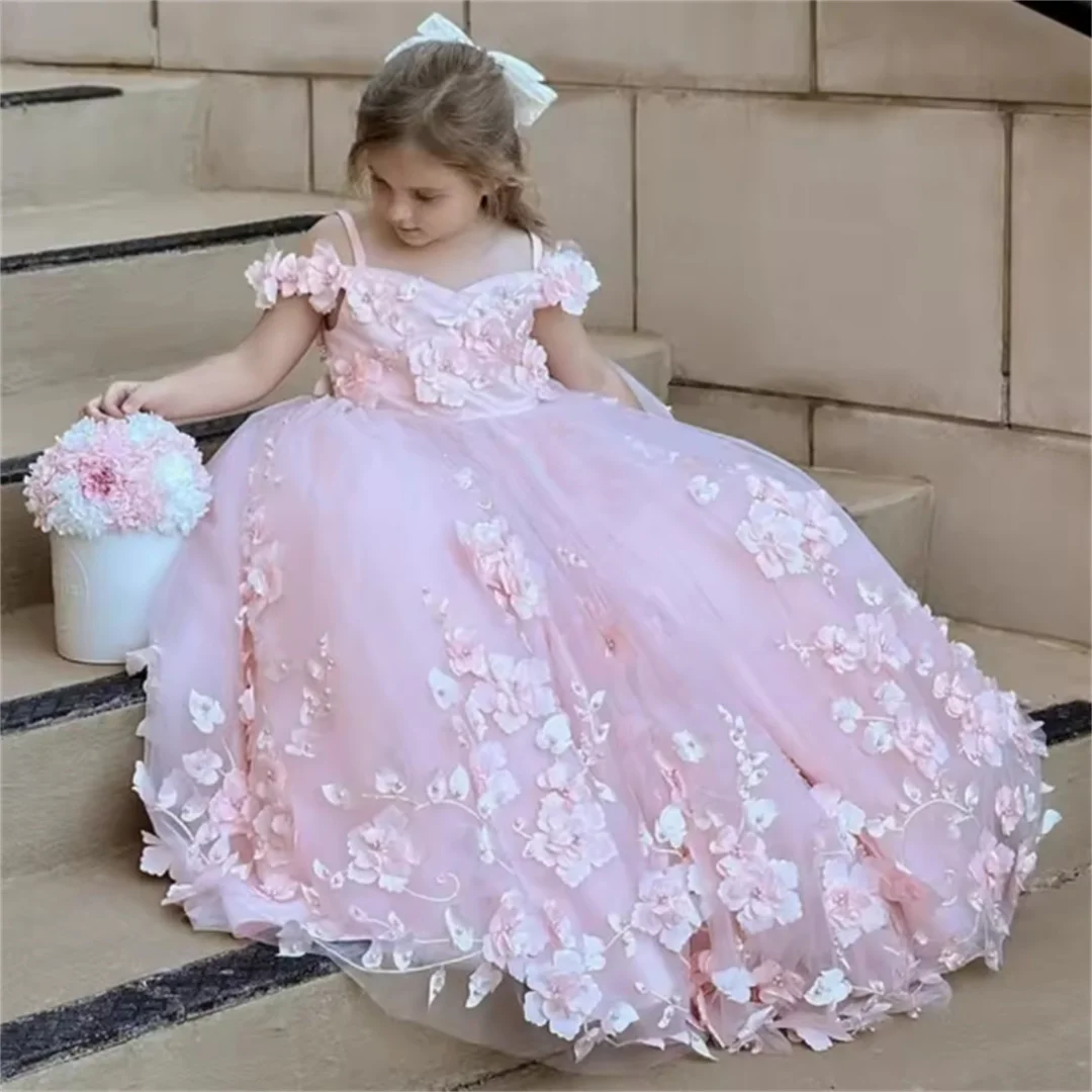 

Розовое платье с цветочным узором для девочек по индивидуальному заказу, тюлевое платье с цветочным принтом без рукавов для свадьбы, дня рождения, банкета, Святого причастия, платье