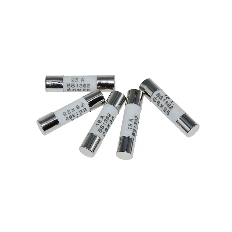 5Pcs R057 RO57 Ceramic Fuse tube 6x25mm 6*25mm BS1362 fuse 0.5a 1a 2a 3a 4a 5a 6a 8a 10a 13a 15a 16a 20A 25A