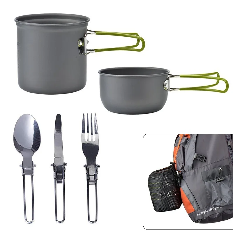 

Portable Camping Cookware Set Outdoor Pot Mini Gas Stove Sets Hike Picnic Cooking Set With Foldable Spoon Fork Knife