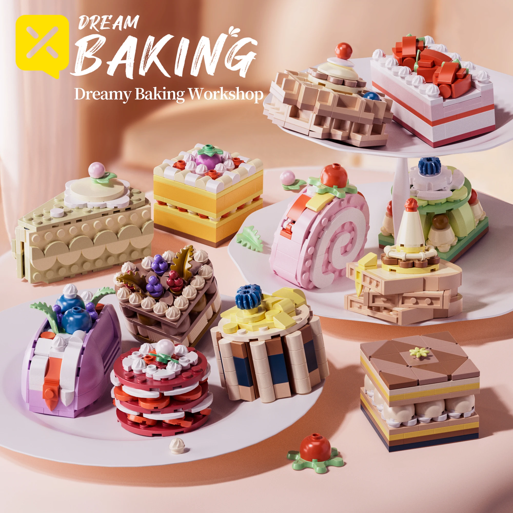 العلامة التجارية الجديدة الإبداعية الفراولة كيك تحلية نموذج الديكور اللبنات الغذاء ألعاب احتفالات عيد ميلاد هدايا تجميع الأطفال