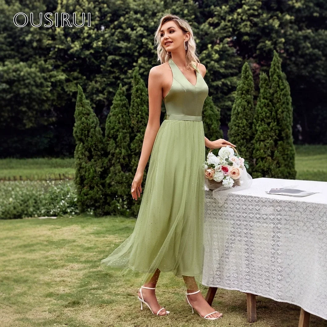 Robe de Cocktail courte en Satin, col en v, ligne a, col licou, sans manches, longueur thé, personnalisée